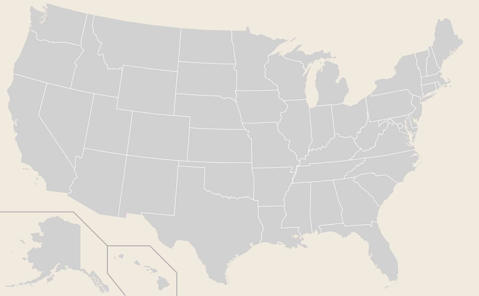 Off-white map of the United States with contrasting state boundaries